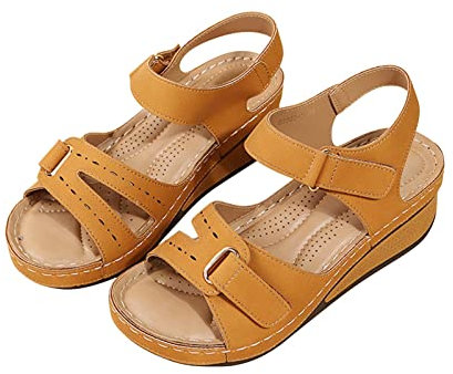 YAOJIWANG Sandale Femme été Confortable Sandales Orthopédique Compensées Plateforme Chaussures Antidé Rapantes Respirantes et Nu-Pieds BohêMe Bout Ouvert Chaussures Avec Talon Plateforme Comfy 35-43