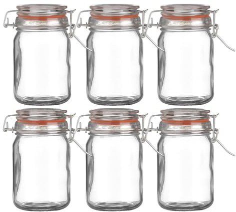 WDMT Juego de 6 tarros para conservas, 250 ml, herméticos con cierre de clip, diámetro de 6,5 x 11,5 cm, tarros de cristal transparente