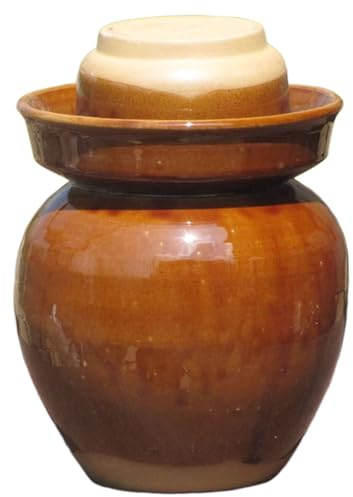 Ceramic Fermenting Crock Pot Jar Traditional Chinese Porcelain Pickle Jars Stoneware Fermenter(C,2L)