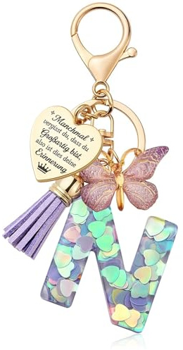 Luzzxfa Schlüsselanhänger Mädchen Lila - Buchstabe Anhänger Schmetterling Schlüsselanhänger Personalisierte Geschenke-Glücksbringer Keychain-Weihnachten Geschenk für Frauen, Kinder, Freundin, Mutter