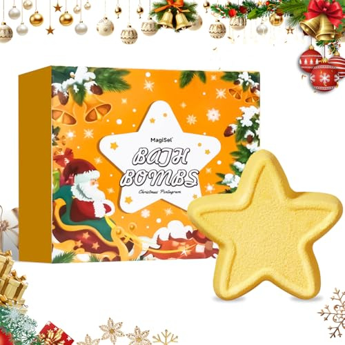 Weihnachts-Badebomben, Sternförmiger Badeball für Kinder, ganz natürliche Bio-Badebomben, Organische natürliche handgemachte Aroma-reine ätherische Öl-Schaumbad-Kugeln für Weihnachten, Geburtstag,100g