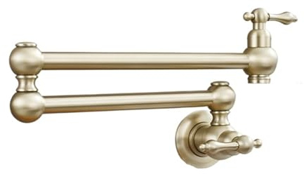 Wandmontierter Messinghahn, Küchen-Einzel-Kaltspülbecken, Doppelgelenk, dehnbarer Schwenkarm, drehbarer Auslauf, klappbarer Waschhahn für die meisten Szenarien(Gold Type)
