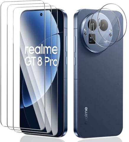 Teenrpov 3+2 Pièces Verre Trempé pour Realme GT 8 Pro Protection Écran + Caméra Arrière Protecteur, Anti-Rayure, sans Bulles d'air, Ultra Clair Protecteur D'écran Compatible avec Realme GT 8 Pro