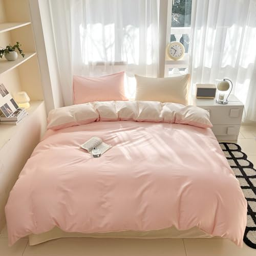 KLUOT Housse de Couette 150 x 200 cm 100% Coton Rose Clair Blanc | Housse de Couette Réversible 100% Coton 1 Personne avec Fermeture Éclair Respirant Confortable Pour Un Usage Quotidien