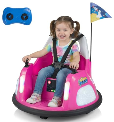 COSTWAY 12V Autoscooter Kinder 360° drehbar, 2 in 1 Elektro Bumper Car,Rosa | Kinderauto mit Musik, Licht, 2 Fahrmodi & Fernbedienung, Elektrofahrzeug für Kinder ab 18 Monaten