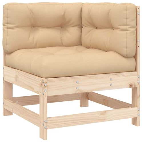 Mhdvray Ecksofa Garten Kiefernholz 62x62x70 cm mit Latten-Design und beige Sitzkissen für Balkon Terrasse und Gartenlounge