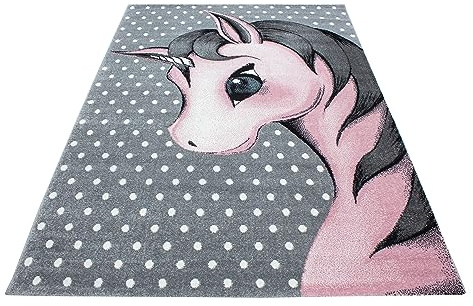 KADIMA DESIGN Kinderteppich Einhorn-Motiv Pflegeleicht Bunt Waschbar Strapazierfähig Pink 160x230 cm Kinderzimmer Fußbodenheizung geeignet Schadstoffgeprüft Babyzimmer Oeko-TEX | LAGO