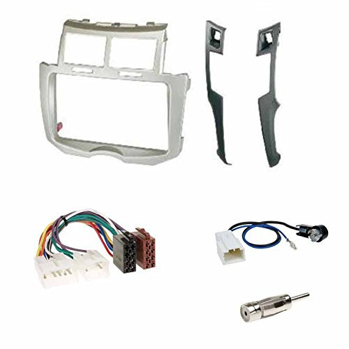 Einbauset : Autoradio Doppel-DIN 2-DIN 2 DIN Blende Einbaurahmen Radioblende silber / schwarz + ISO Radio KFZ Kabel Adapter Radioadapter + Antennenadapter für Toyota Yaris (XP9) 01/2007 - 10/2011