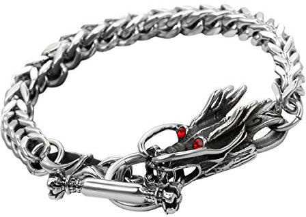 Cupimatch Armband Herren Edelstahl Wolf Kopf Arm Kette Armreif Gothic Vintage 22cm Motorradarmband für Jungen Schmuck, Silber (Typ4)