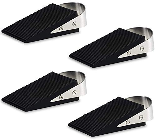 Door Stopper Wedge - ASelected 4 Pcs Heavy Duty Metal Rubber Doorstops Non-Slip Door Wedge Keeps Door Securely Open for Home Office (Black)