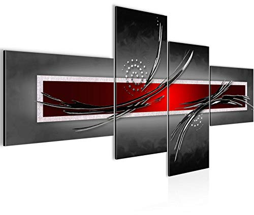 Runa Art Wandbilder Set XXL Abstrakt Wohnzimmer Schlafzimmer Grau Rot Schwarz 4 Teilig - Made in Germany - 102545a
