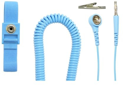 WETEC Handgelenkband mit Spiralkabel (Set) (ESD-Band Handgelenksband Antistatikband EGB-Band Armbanderdungskabel Erdungsarmbandkabel) Anschlussart: 10 mm Druckknopf/Bananenstecker/Länge: 2,4 m