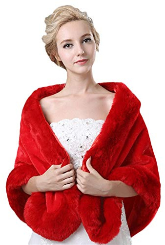 Insun Damen Brautzusatz Elfenbein Kunstpelz Winter Cape Umhang Braut Hochzeit Schal
