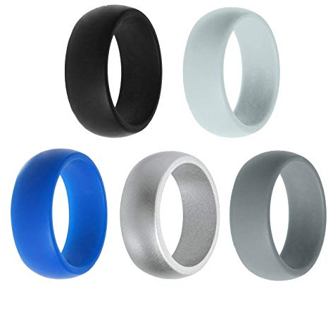 Boolavard Silicone Wedding Ring for Men and Women Affordable Silicone Rubber Band, 7 Pack, 5 Pack & Singles - White, Grey, Silver, Blue