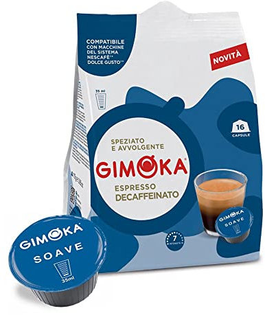 Gimoka Mélange Espresso Soave Décaféiné intensité 7/13-64 Capsules - Compatibles avec les machines à café de la marque Nescafé* Dolce Gusto* - Produit en Italie (lot de 4 x 16)