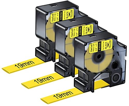 NineLeaf Pack of 3 Compatible with DYMO 18058 Rhino Heat Shrink Tubing Industrial Label Tape 3/4 Inch x 5 Feet Black on Yellow for LabelWriter