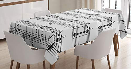 ABAKUHAUS Musik Tischdecke, Hinweise zum Clef, Schmutzabweisend Pflegeleicht Waschbar Druck Mit Klaren Farben ohne Verblassen, 140 x 170 cm, Weiß und Schwarz