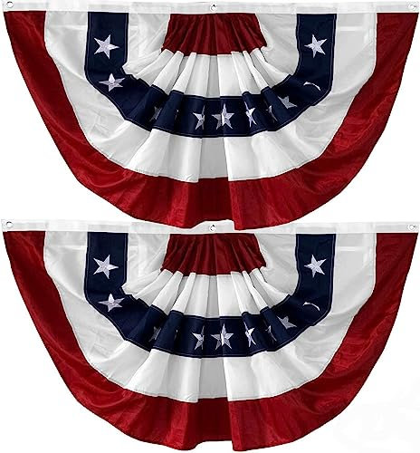 2 Stück SUNYAO Amerikanische gefaltete Fan-Flagge USA gefaltete Fan-Flagge 90x180 cm Amerikanische USA Wimpelkette Dekoration Flaggen bestickte Sterne genähte Streifen Leinwand Header und Messingösen