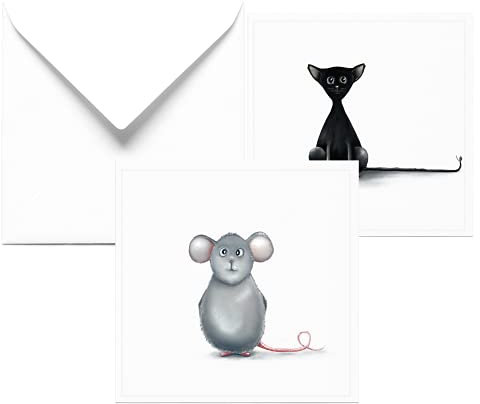 Dori´s Prints Katze und Maus Grußkarte - Geburtstagskarte lustig - 2 er Set mit Umschlag - Geburtstag Geburtstagskarten Glückwunschkarte Grußkarte Geschenkkarte