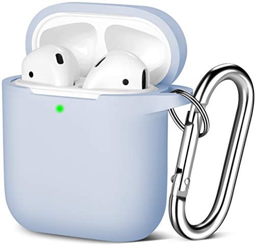 Maledan Kompatibel mit AirPods Hülle AirPods Case Apple Airpods 2 & 1, Voller Schutz Silikon Schutzhülle (Front LED Sichtbar) mit karabiner, Lila