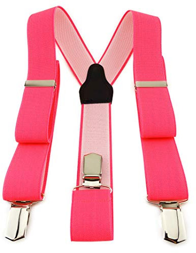 TigerTie Unisex Hosenträger in Y-Form mit 3 extra starken Clips - Farbe in neonpink einfarbig Uni - hochwertige Verarbeitung - Breite 35 mm
