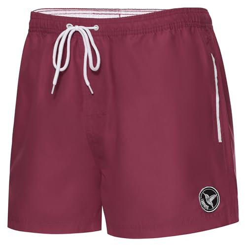 Ladeheid Bañador Hombre Natación, Secado Rápido con Forro Interior de Malla, Short Deportivo con Bolsillos Laterales y Traseros, Cintura Elástica, Tejido Transpirable LA40-199 (Borgoña, 4XL)