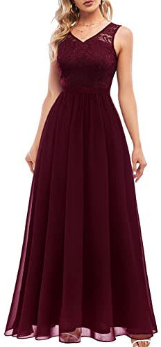 DRESSTELLS Robe de Soirée Femme pour Mariage Cérémonie, Longue Robe de Demoiselle d'honneur Formelle Col en V Bourgogne XL