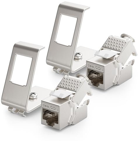 deleyCON 2x CAT6a Keystone Jack Modul mit 2x 1-Port Hutschienenadapter als Set Metall STP Schirmung RJ45 Buchse 10 Gbit/s Netzwerk Snap-In Montage für 35mm Hutschienen