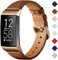 CeMiKa Genuine Leather Strap Compatible with Fitbit Charge 3/4, Brown/Rose Gold, 21mm, 6.3-8.1 Unisex Wristband