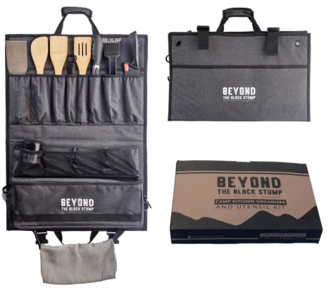 Beyond the Black Stump Camping-Küchen-Organizer und Utensilien-Set – 14 Stück – Reise-Organizer – Grillzubehör – tragbare Campingausrüstung