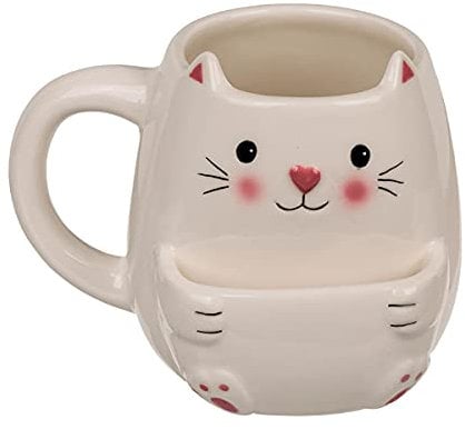 Katze Kaffeebecher mit Keksfach - Kätzchen Tasse Kaffeetasse, Klar