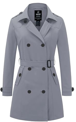 Wantdo Gabardina Mujer Abrigos para Mujer Invierno Clásica Doble Botonadura con Cinturón Abrigo Trench Antiviento Chaqueta Impermeable Primavera Entretiempo Solapa Slim Fit Cazadora