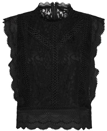 ONLY Women's Onlkaro S/L Lace Top WVN, Black, XL