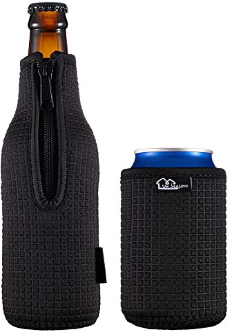 WK IEASON Beer Bottle Sleeve Insulators 12oz 330ml Standard Beer Bottle Cooler Covers Zip-up Bottle Jacket 12OZ Standard Can Sleeves Coolie Neoprene Insulator Coolers Koozies Coozies for Cans (Black)