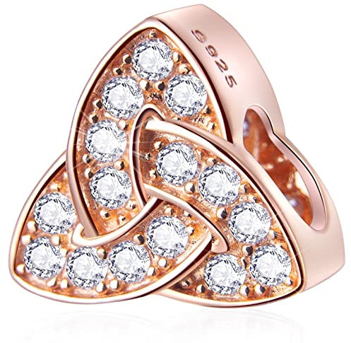 Rosegold Keltische Dreifaltigkeit Knoten Charms, fit Pandora Irisch Armband, 925 Sterling Silber Irish Unendlichkeit Charm, Irland Celtic Trinity Knot CZ Perlen, Geschenke für Tante/beste Freundin