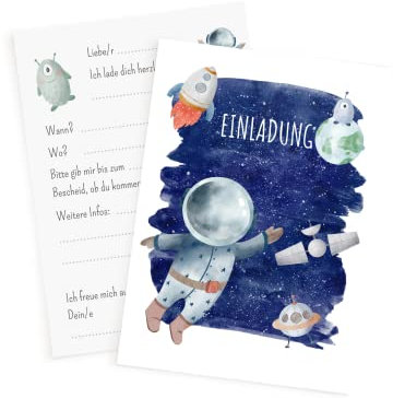 Essi's Stoff Boutique 10er-Set Astronauten Einladungskarten - Weltall Kindergeburtstag - inkl. Umschläge