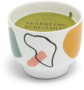 Paddywax Scented Candles Wabi Sabi Collection Fragrant Candle in Reusable Colorful Ceramic Bowl, 340g, Sparkling Bergamot