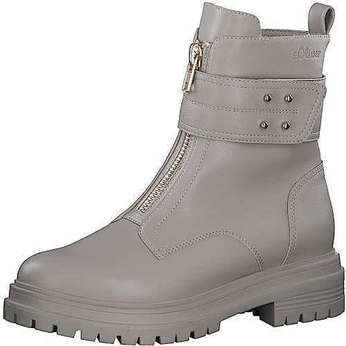 s.Oliver Damen Stiefeletten ohne Absatz aus Kunstleder mit Reißverschluss, Beige (Ivory), 36 EU