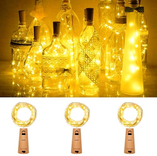 Kolpop Bottle Lights with Cork, 3 Packs Wine Bottle Lights Battery Operated, 2m 20 LED Mini Fairy Lighting Indoor for Party Wedding Christmas Birthday Table Jars DIY Decor(Warm White)