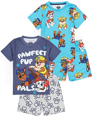 PAW PATROL Jungen 2er Pack Pyjama | Kinder Kleinkinder Blau Marshall Rubble Chase Rettung Welpen T-Shirt Shorts Set | TV-Serie Nachtwäsche Merchandise