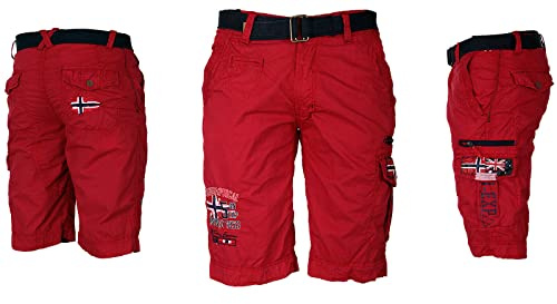 Geographical Norway Herren Cargo Shorts Kurze Hose Short Bermuda Knielang Parodi, Hosengröße:L / W33, Farbe:Rot