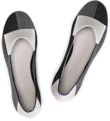 Frank Mully Ballerines Plates à Enfiler en Tricot pour Femme - Escarpins à Bout Rond, Noir, 41 EU