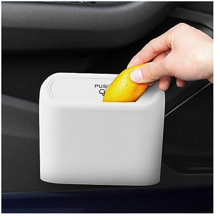 CGEAMDY Mini Auto Mülleimer mit Deckel, ABS Multifunktional Kleiner Wasserdicht Automülleinmer, Hängende Aufbewahrungsbox für Büro Zuhause Küche Auto (Weiß)