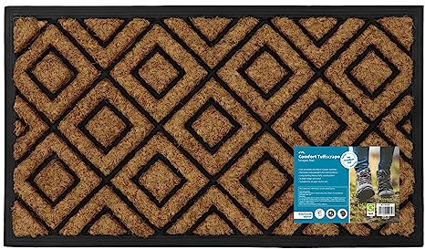 JVL Comfort Rubber Backed Coir Tuffscrape Scraper Doormat, 40x70 cm, Diamonds, Grey
