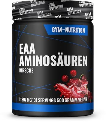 EAA Pulver hochdosiert – 500g essentielle Aminosäuren – EAAs Komplex | Reich an BCAA, Kirsche – vegan, produziert in Deutschland, laborgeprüft