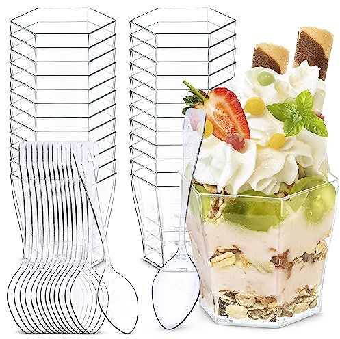 AllBags 48 Stück Desserttassen desert gläser set Dessertbecher mit Löffeln Wiederverwendbare Dessertgläser Plastik für Dessert Pudding Mousse Party dessertschalen (60ml)