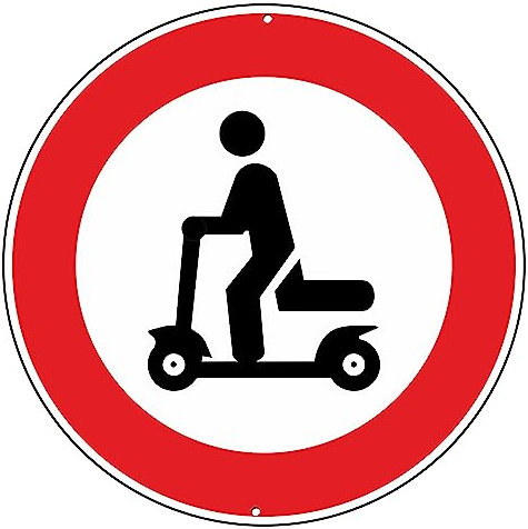 Pubblimania Entrée interdite aux trottinettes signalisation routière panneau en aluminium métal rond de 3 mm d'épaisseur pour extérieur Ø 30 (Accès interdit Trottinettes)