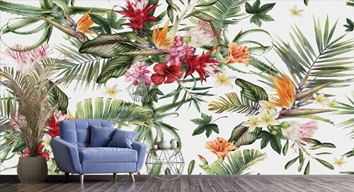 Papier Peint Panoramique Jungle Tropical, 355x250cm, Taille Personnalisée disponible, Style Nordique Fleurs Fresque Murale, pour Salon Chambre Décoration Murale papiers peints décoratif