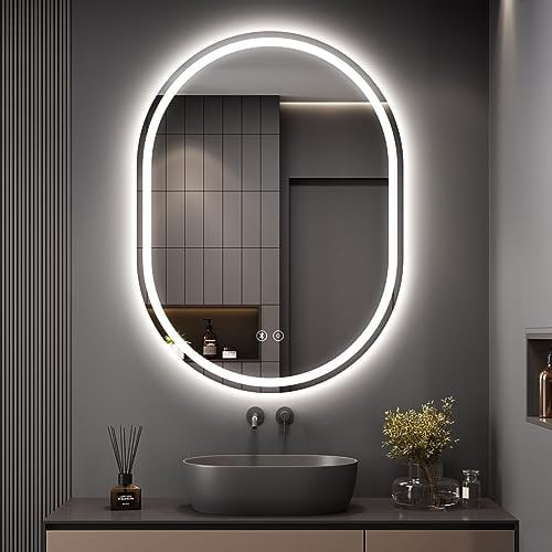 Dripex Badspiegel mit Beleuchtung Led Spiegel mit Bluetooth-Lautsprecher und Touch-Schalter, Dimmbar, 3 Lichtfarbe Einstellbare Badezimmerspiegel mit Beleuchtung, Beschlagfrei Oval 60x80 cm