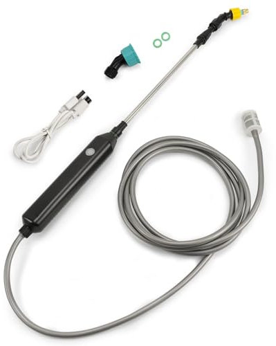 Kevsuvqin Pompa Irroratrice a Batteria 5V/2400mAh, Spruzzatore a Pressione Elettrico, Nebulizzatore Piante con 3 Ugelli e Tubi da 5M, Spruzzino Nebulizzatore Acqua Retrattile per Irrigazione